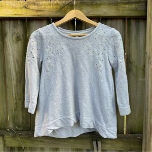 LOFT Embroidered‎ Sweatshirt Top Floral Casual Gray Cotton Size Small